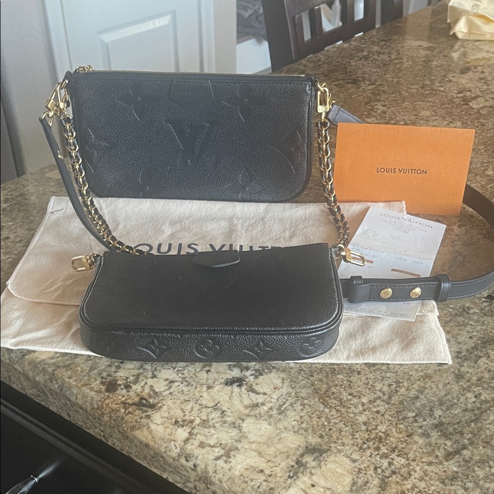 Louis Vuitton Black Crossbody Bag with Gold Accents
